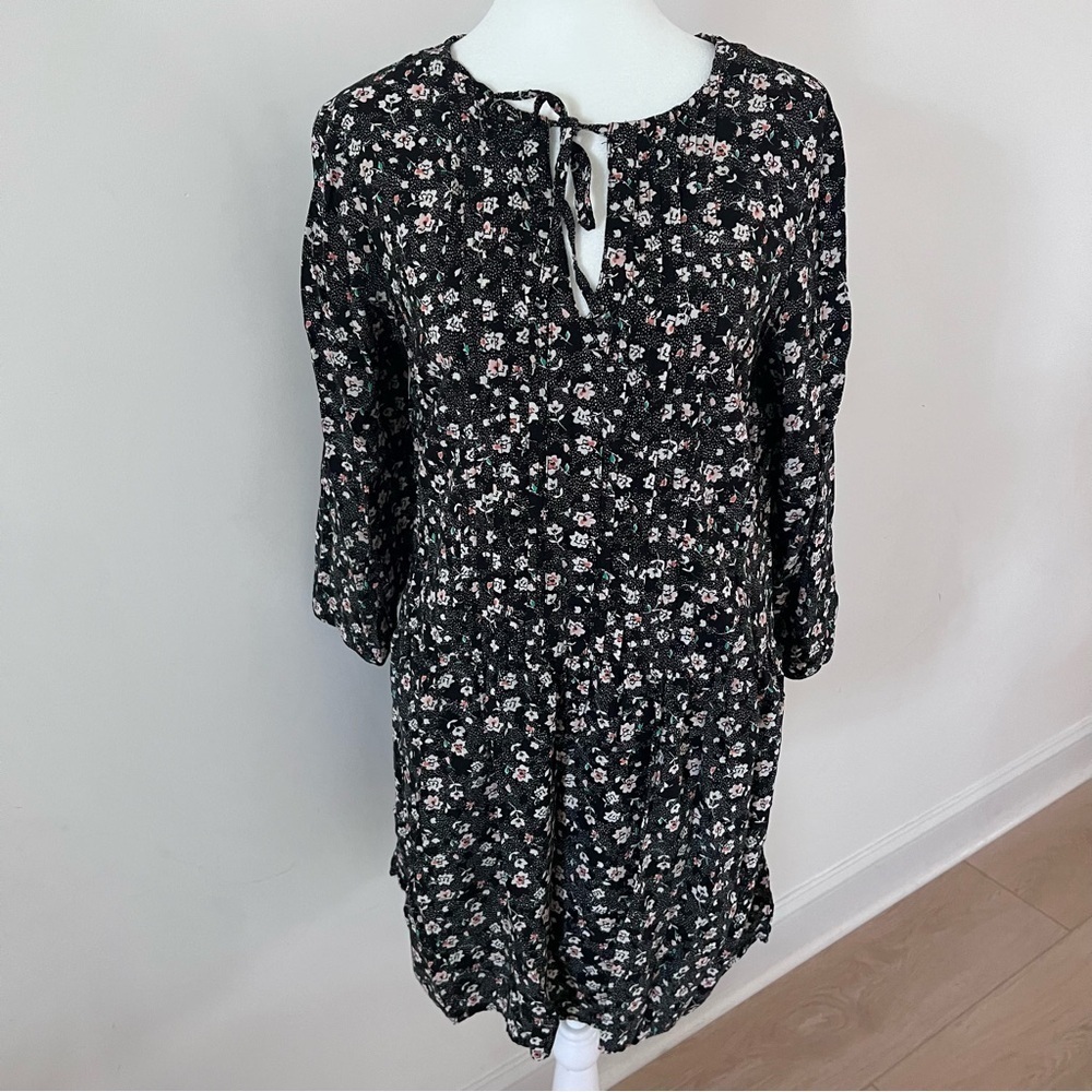 Old Navy Pleated Bust Floral Print Long Sleeve Tunic Dress | Size Medium |